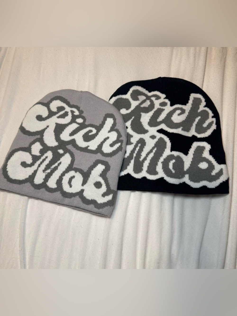 Graphic Script Knit Beanie - Gray & Black Options